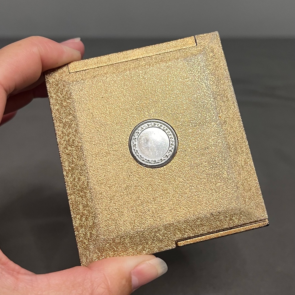 Vtg Gold Plastic Double Compact Mirror 3.25”